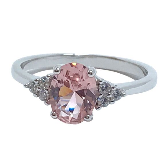 Sterling Silver Ring Size 7 Simulated Morganite Peachy Pink CZ 6x8mm Stone - Picture 2 of 12